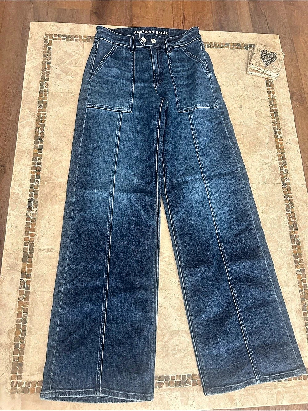 American Eagle AE Super High-Waisted Baggy Wide-Leg Jean Jeans Blue Size 0